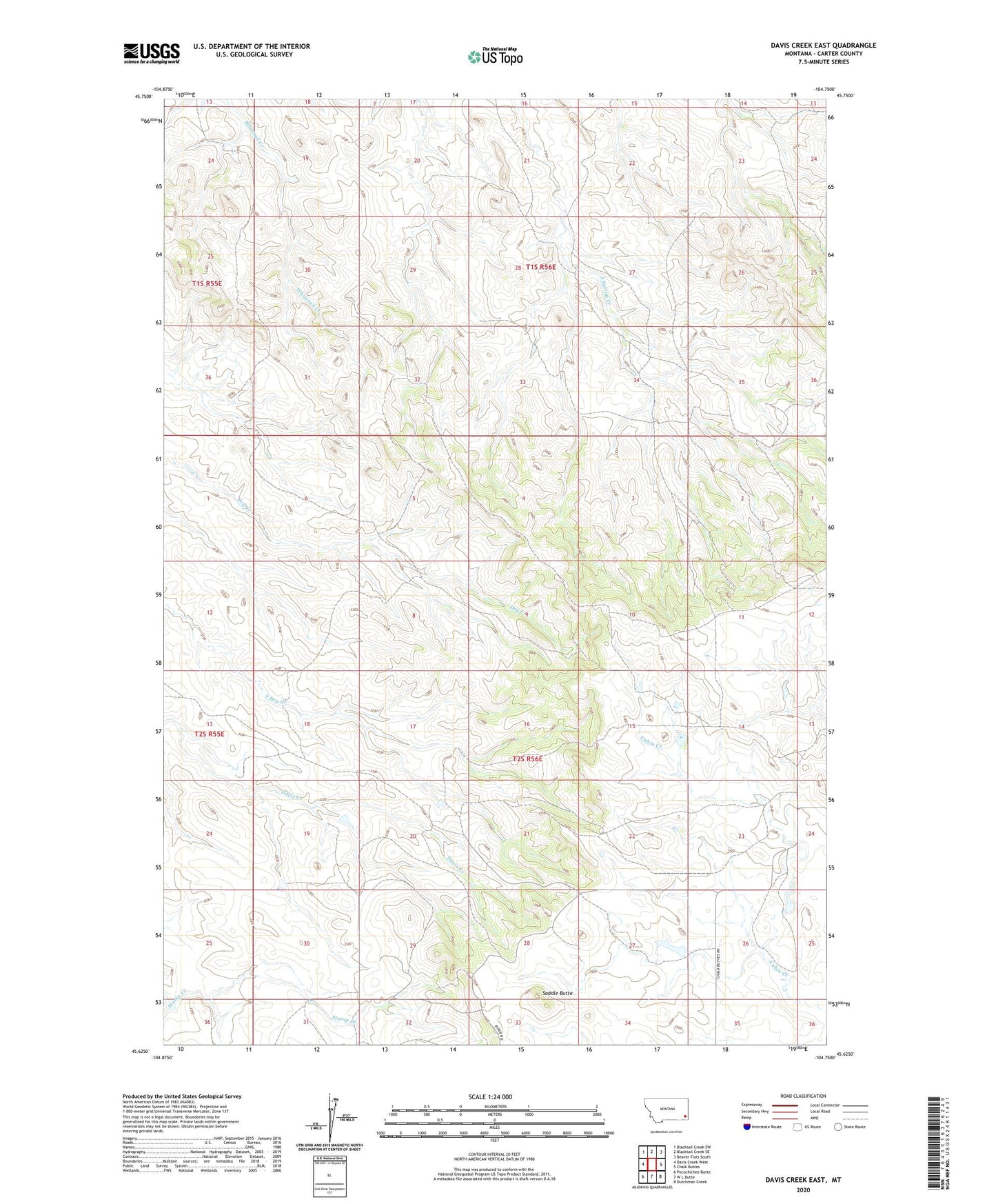 Davis Creek East Montana US Topo Map Image