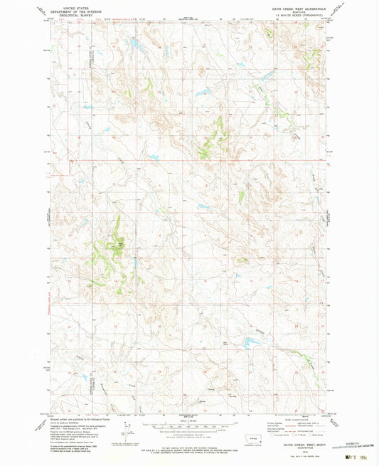 Classic USGS Davis Creek West Montana 7.5'x7.5' Topo Map Image