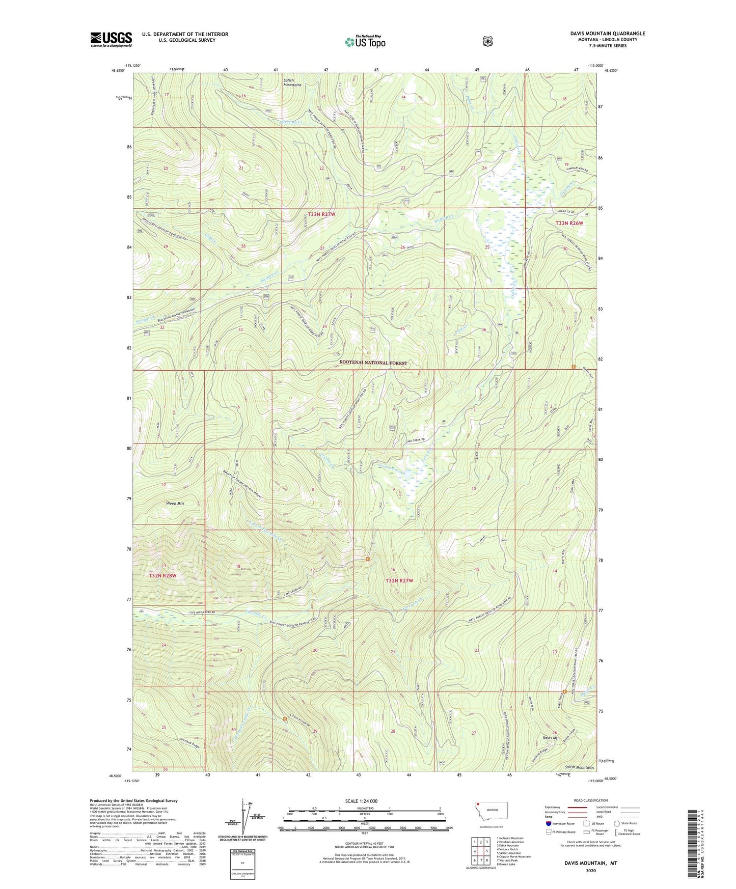 Davis Mountain Montana US Topo Map Image