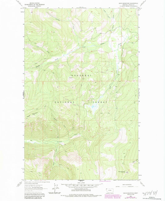 Classic USGS Davis Mountain Montana 7.5'x7.5' Topo Map Image