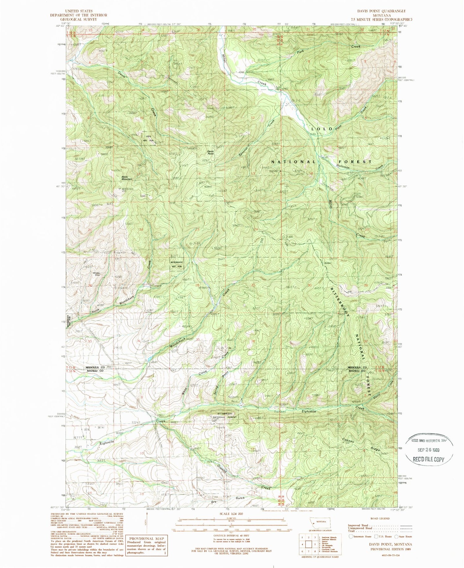 Classic USGS Davis Point Montana 7.5'x7.5' Topo Map Image