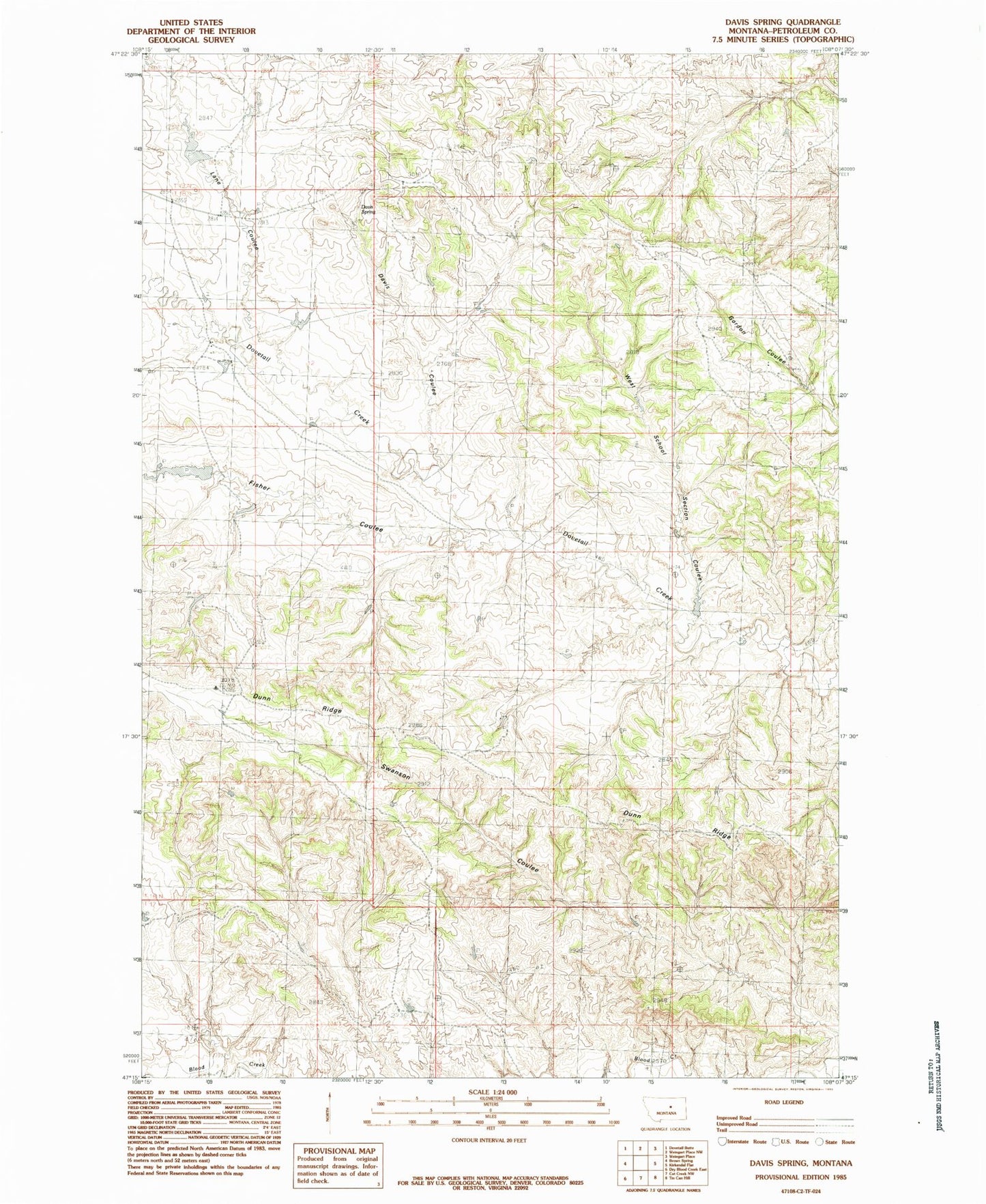 Classic USGS Davis Spring Montana 7.5'x7.5' Topo Map Image