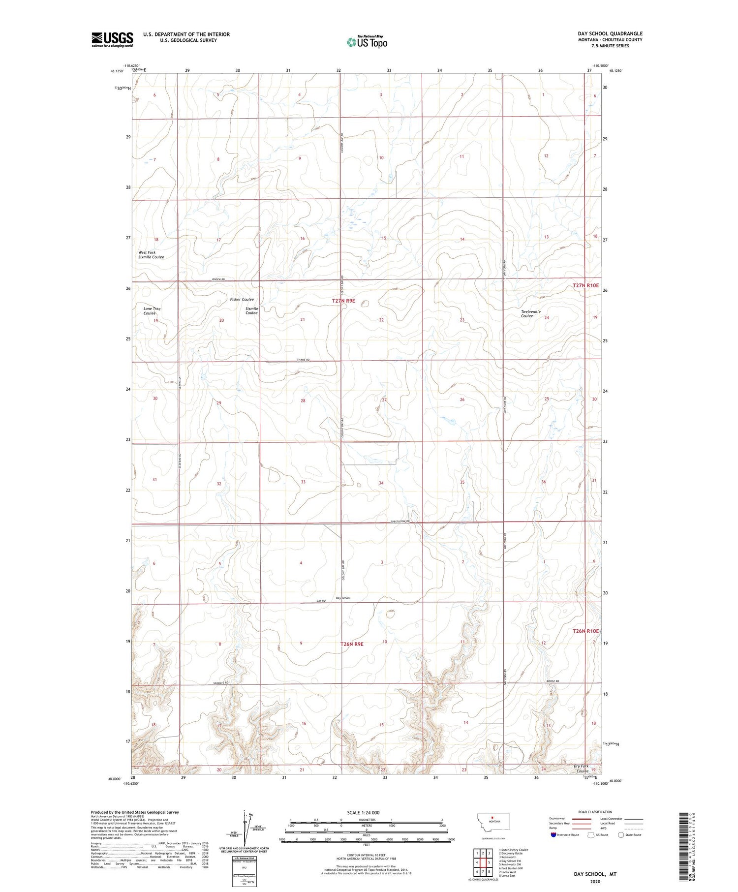 Day School Montana US Topo Map Image