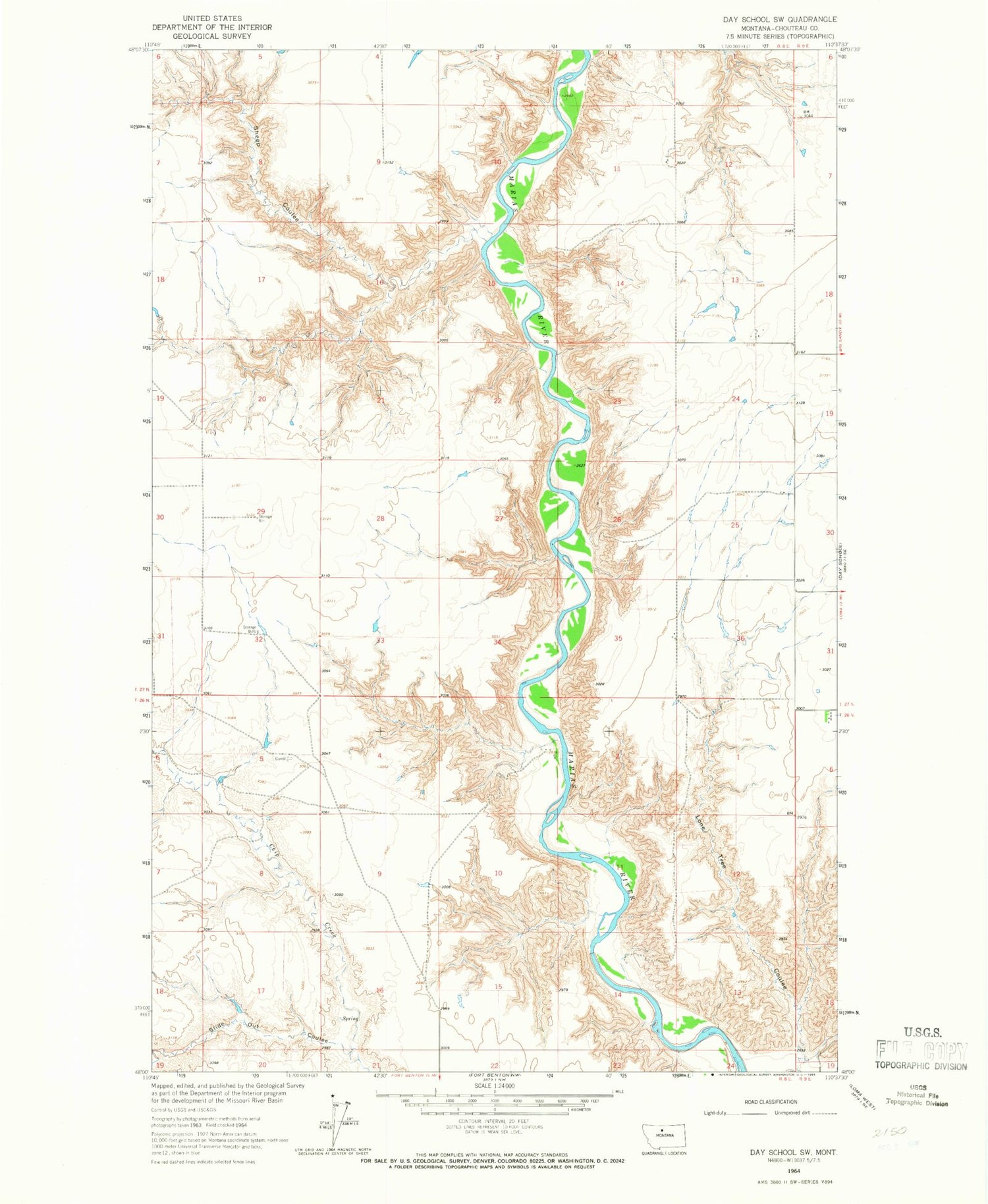 Classic USGS Day School SW Montana 7.5'x7.5' Topo Map Image