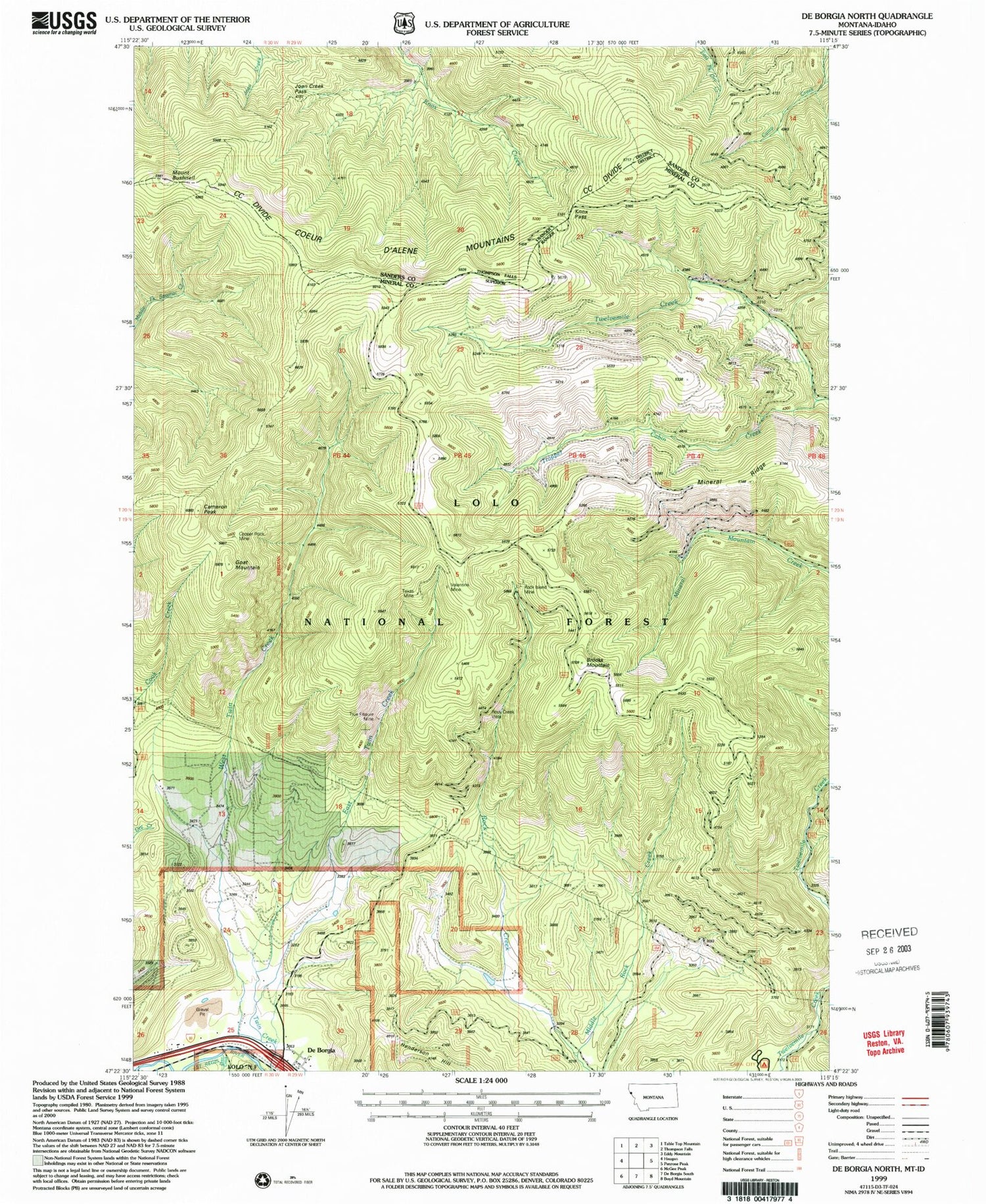 Classic USGS De Borgia North Montana 7.5'x7.5' Topo Map Image