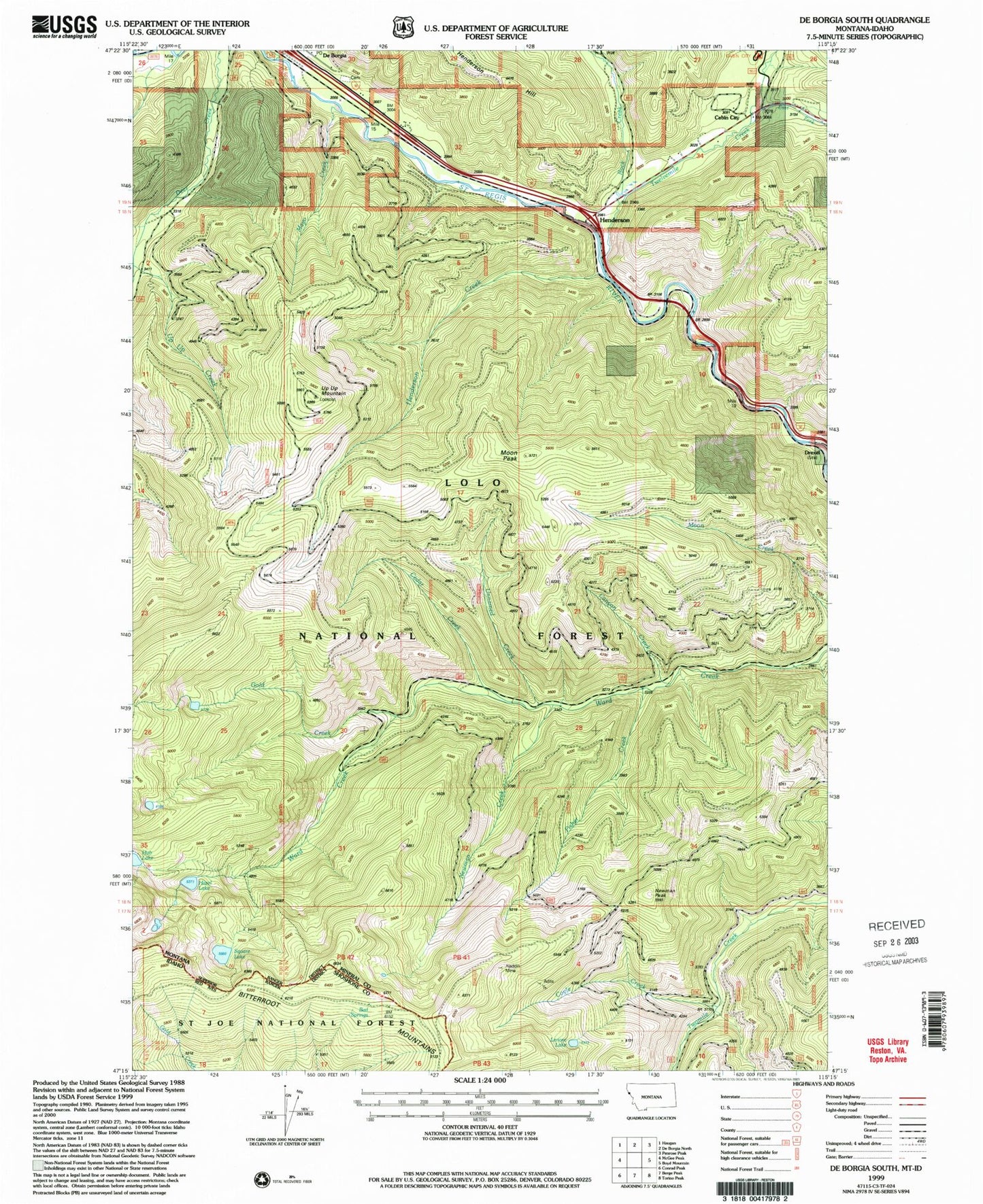 Classic USGS De Borgia South Montana 7.5'x7.5' Topo Map Image