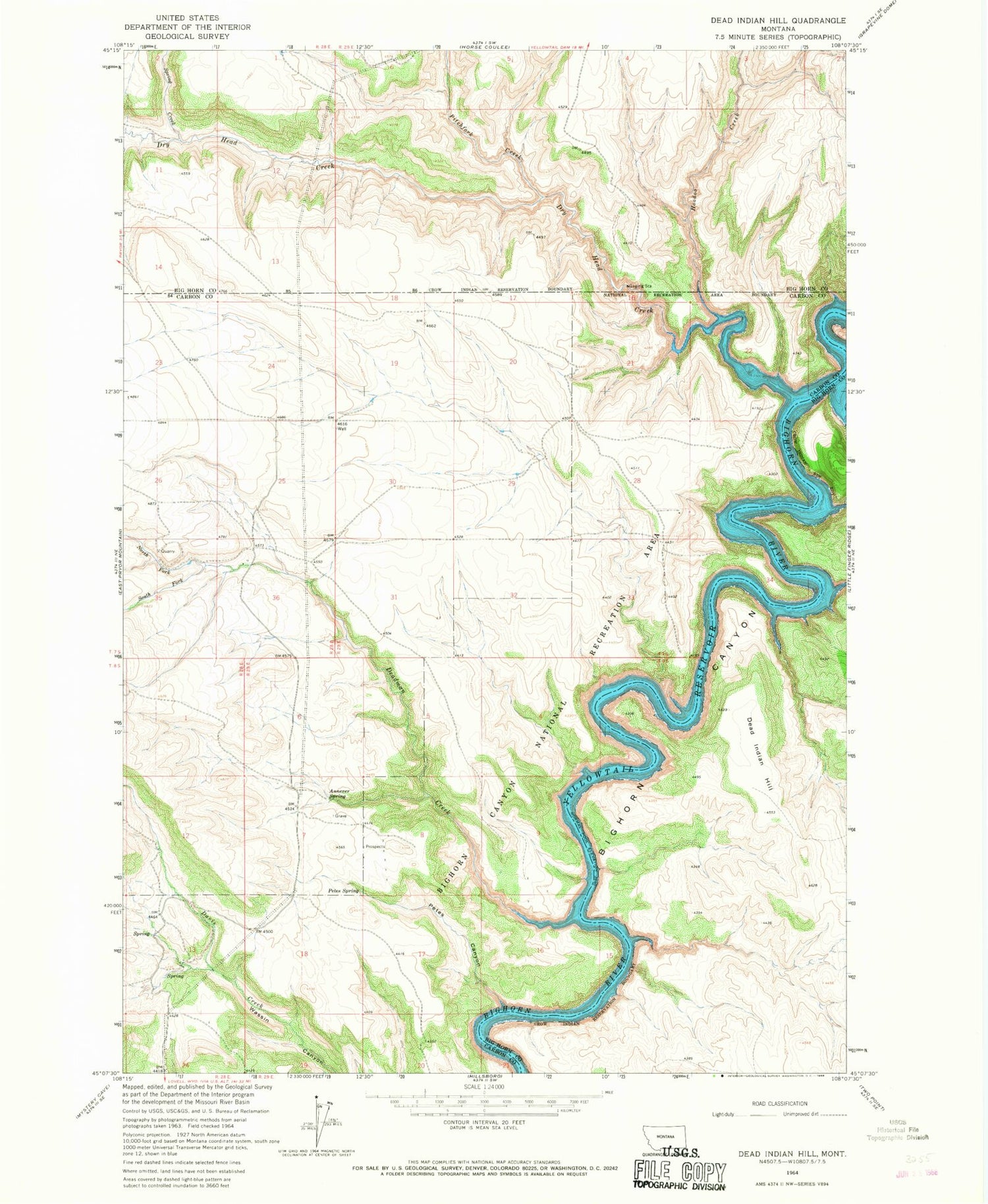 Classic USGS Dead Indian Hill Montana 7.5'x7.5' Topo Map Image