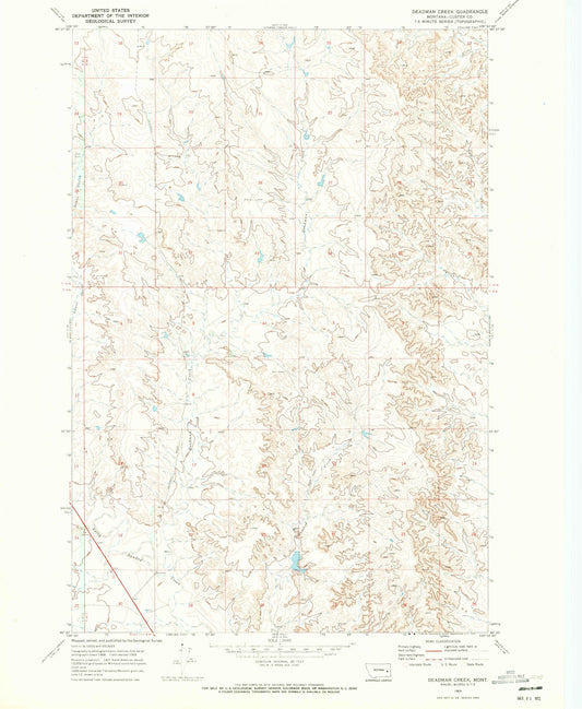 Classic USGS Deadman Creek Montana 7.5'x7.5' Topo Map Image