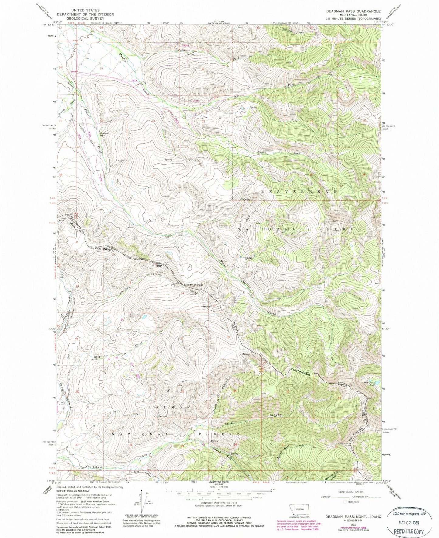 Classic USGS Deadman Pass Montana 7.5'x7.5' Topo Map Image