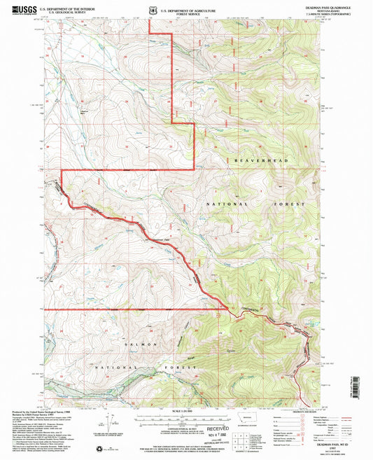 Classic USGS Deadman Pass Montana 7.5'x7.5' Topo Map Image