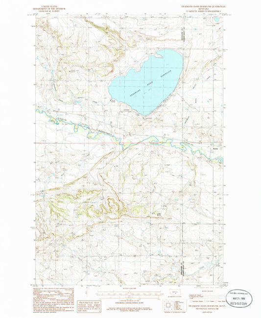 Classic USGS Deadmans Basin Reservoir Montana 7.5'x7.5' Topo Map Image