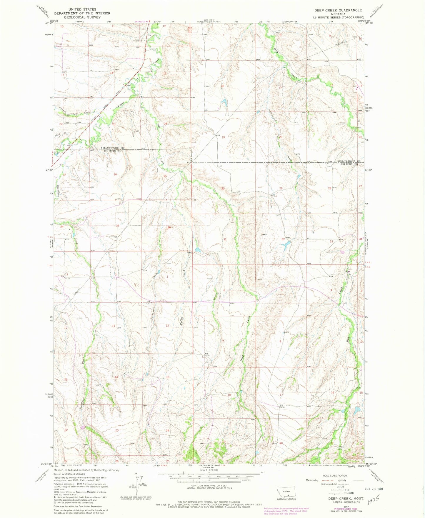 Classic USGS Deep Creek Montana 7.5'x7.5' Topo Map Image
