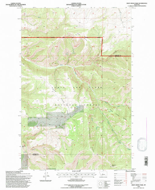 Classic USGS Deep Creek Park Montana 7.5'x7.5' Topo Map Image