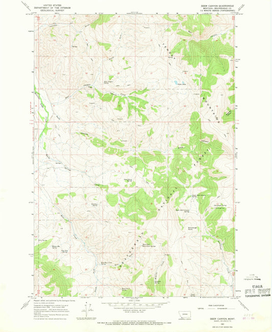 Classic USGS Deer Canyon Montana 7.5'x7.5' Topo Map Image