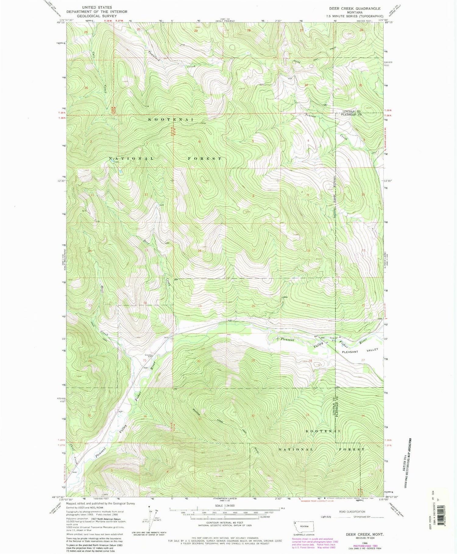 Classic USGS Deer Creek Montana 7.5'x7.5' Topo Map Image