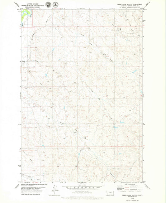 Classic USGS Deer Creek Buttes Montana 7.5'x7.5' Topo Map Image