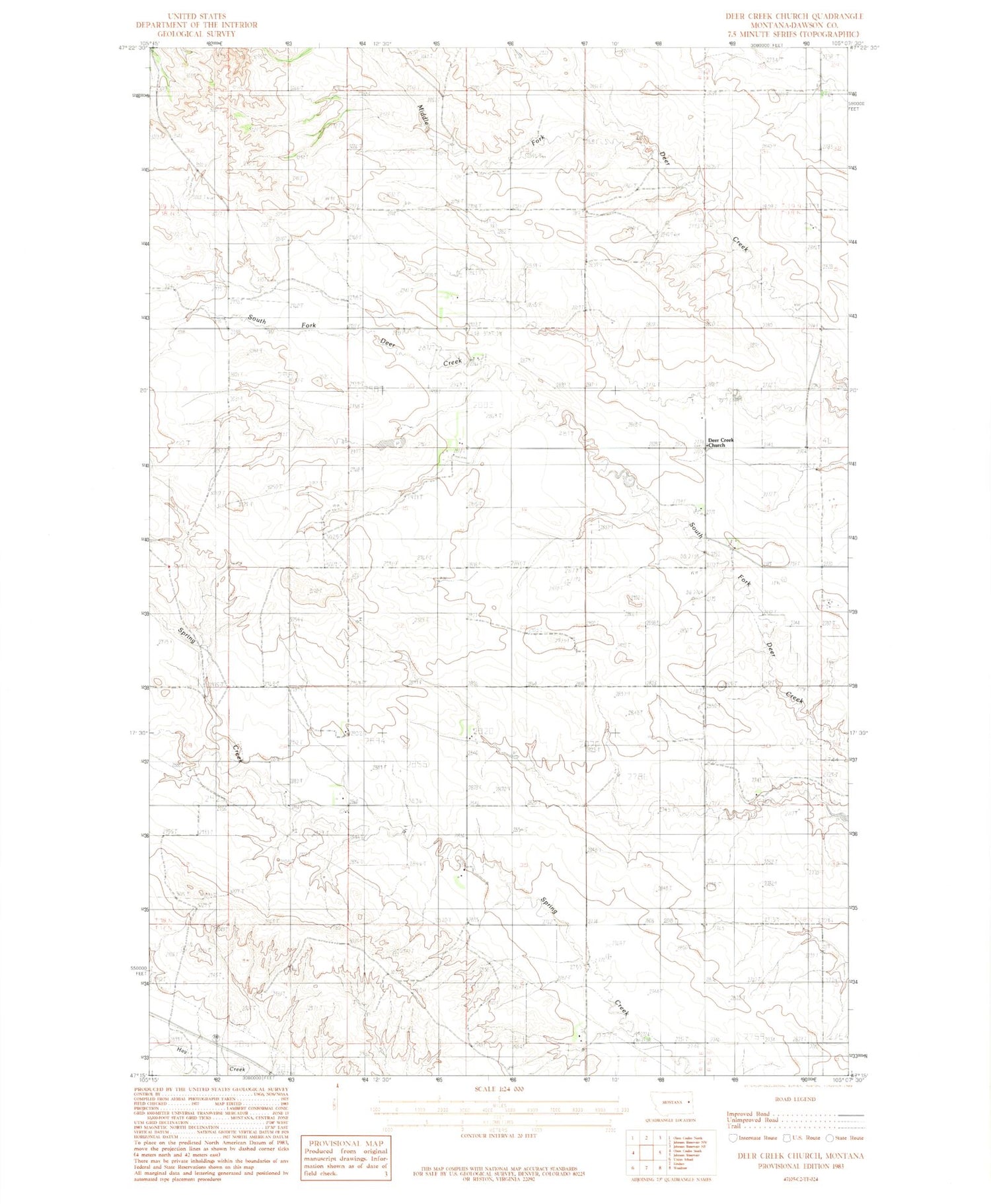 Classic USGS Deer Creek Church Montana 7.5'x7.5' Topo Map Image