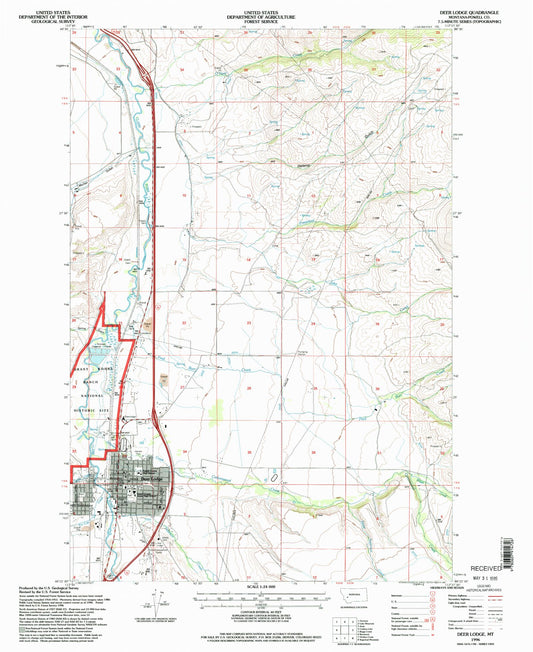 Classic USGS Deer Lodge Montana 7.5'x7.5' Topo Map Image