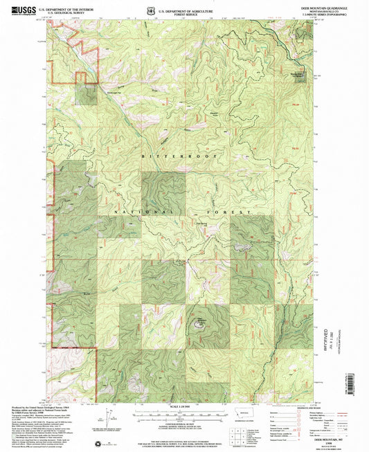 Classic USGS Deer Mountain Montana 7.5'x7.5' Topo Map Image