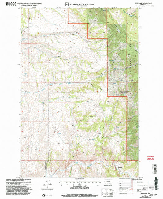 Classic USGS Deer Park Montana 7.5'x7.5' Topo Map Image