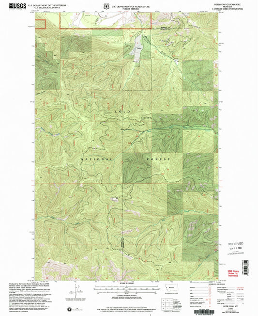 Classic USGS Deer Peak Montana 7.5'x7.5' Topo Map Image