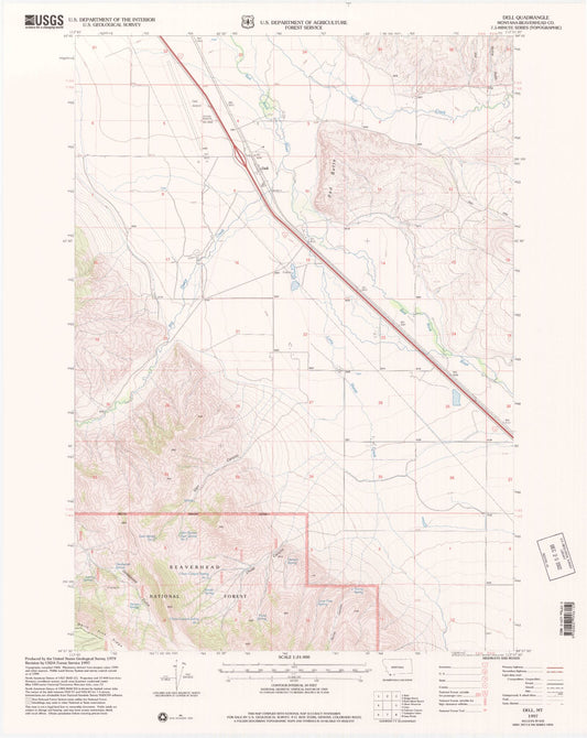 Classic USGS Dell Montana 7.5'x7.5' Topo Map Image