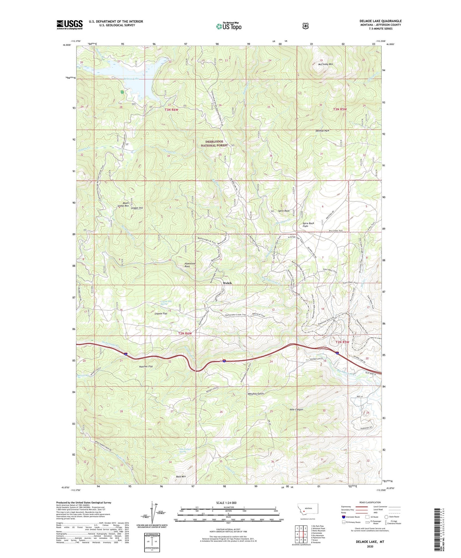 Delmoe Lake Montana US Topo Map Image