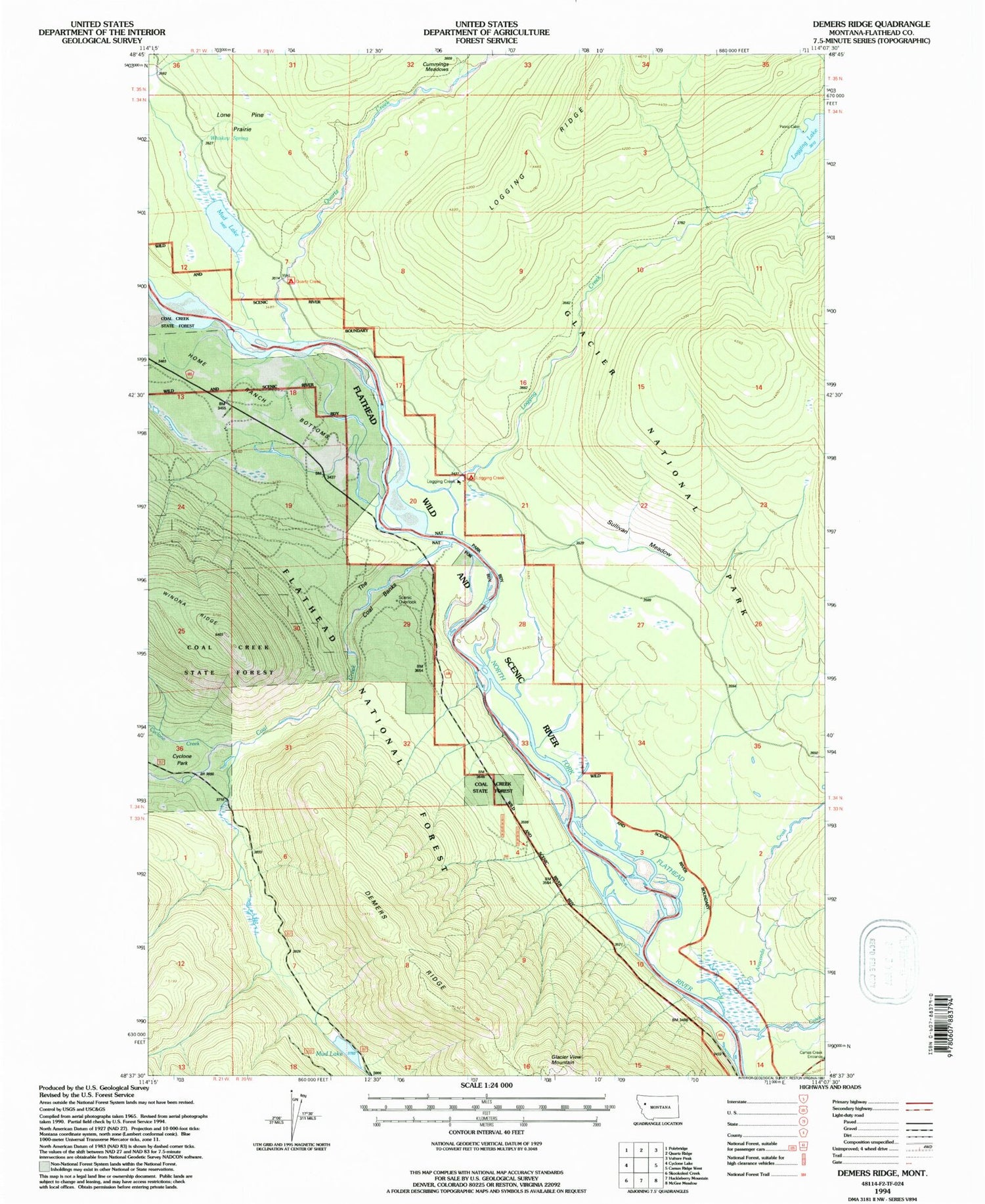 Classic USGS Demers Ridge Montana 7.5'x7.5' Topo Map Image