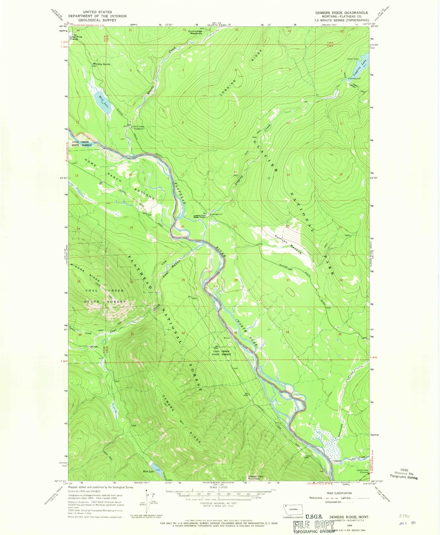 Classic USGS Demers Ridge Montana 7.5'x7.5' Topo Map Image