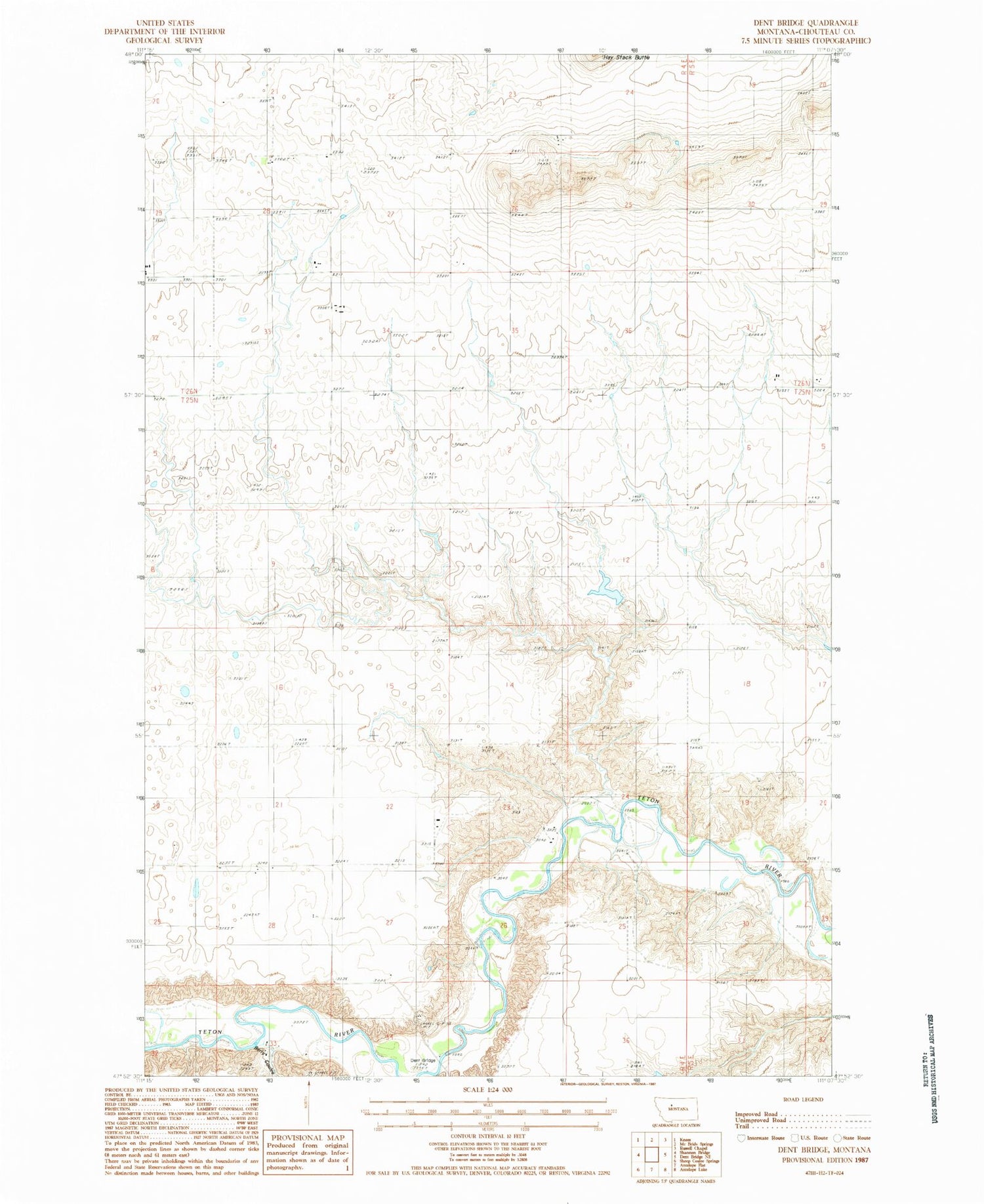 Classic USGS Dent Bridge Montana 7.5'x7.5' Topo Map Image