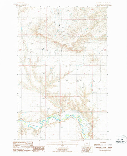 Classic USGS Dent Bridge NE Montana 7.5'x7.5' Topo Map Image