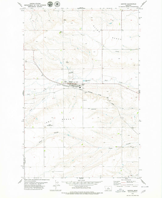 Classic USGS Denton Montana 7.5'x7.5' Topo Map Image