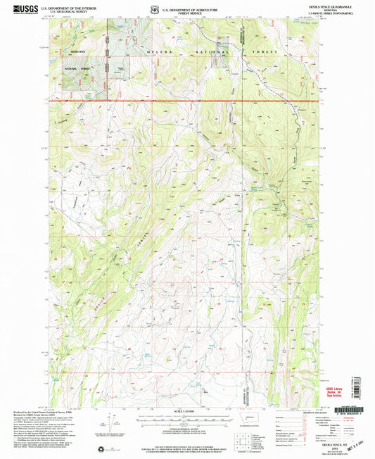 Classic USGS Devils Fence Montana 7.5'x7.5' Topo Map Image
