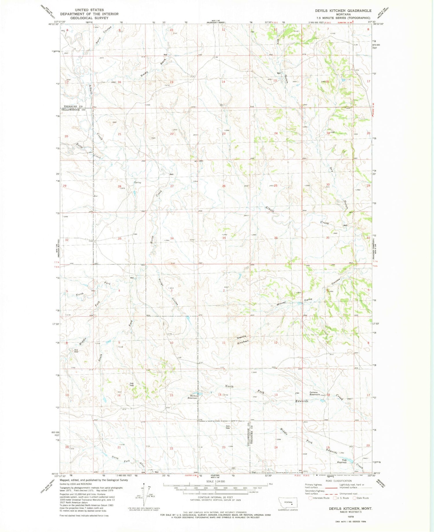 Classic USGS Devils Kitchen Montana 7.5'x7.5' Topo Map Image