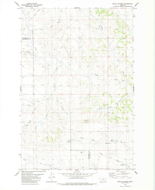 Classic USGS Devils Kitchen Montana 7.5'x7.5' Topo Map Image