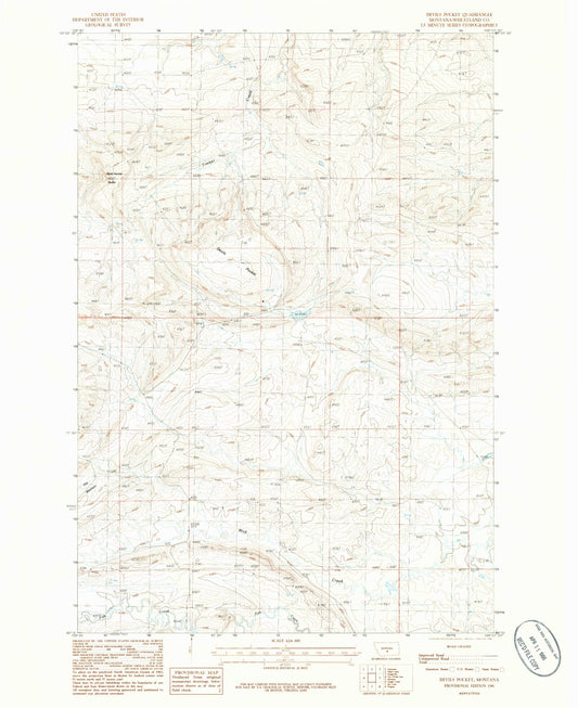 Classic USGS Devils Pocket Montana 7.5'x7.5' Topo Map Image