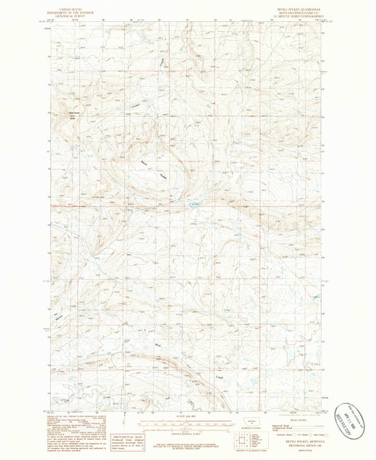 Classic USGS Devils Pocket Montana 7.5'x7.5' Topo Map Image