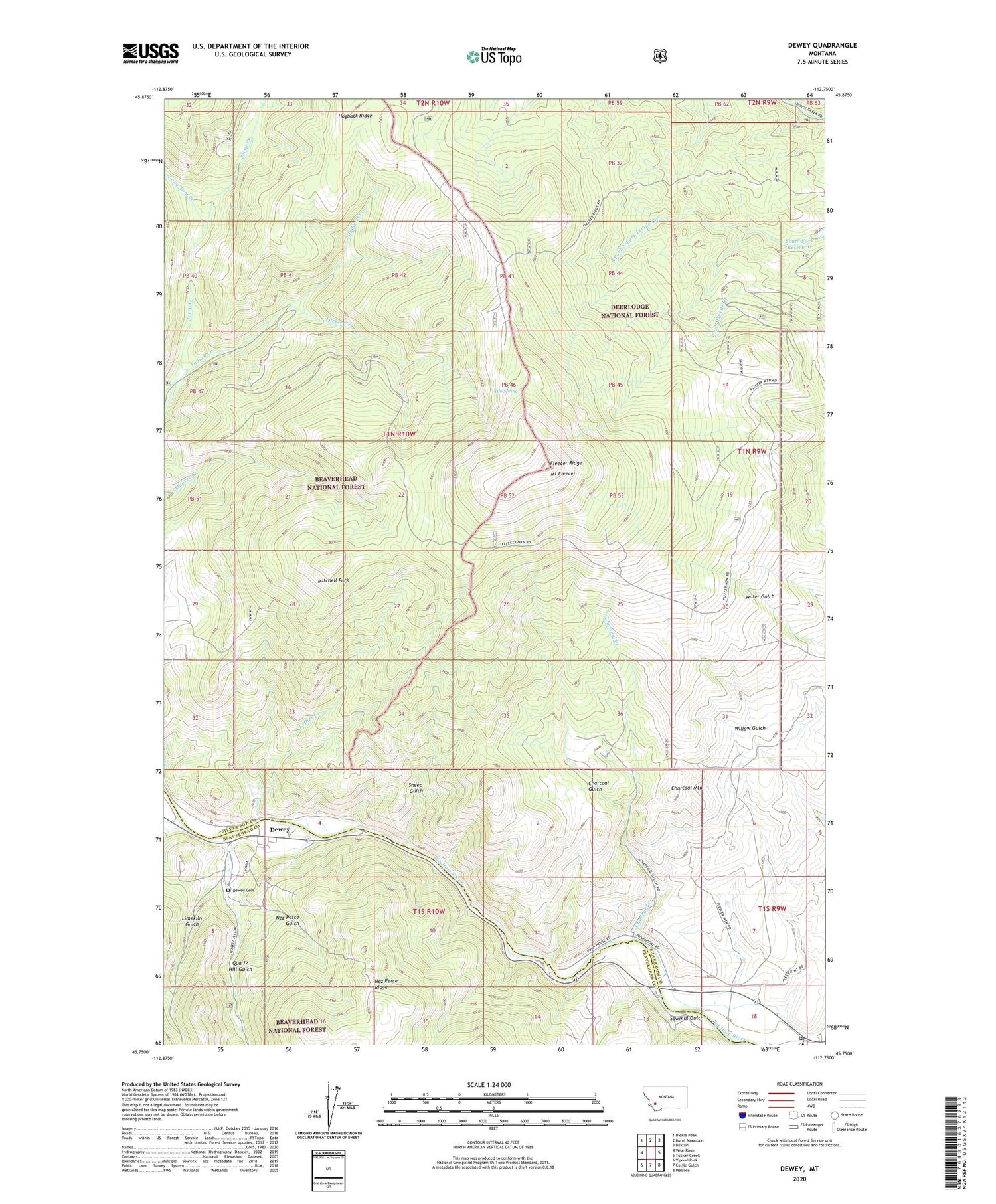 Dewey Montana US Topo Map Image