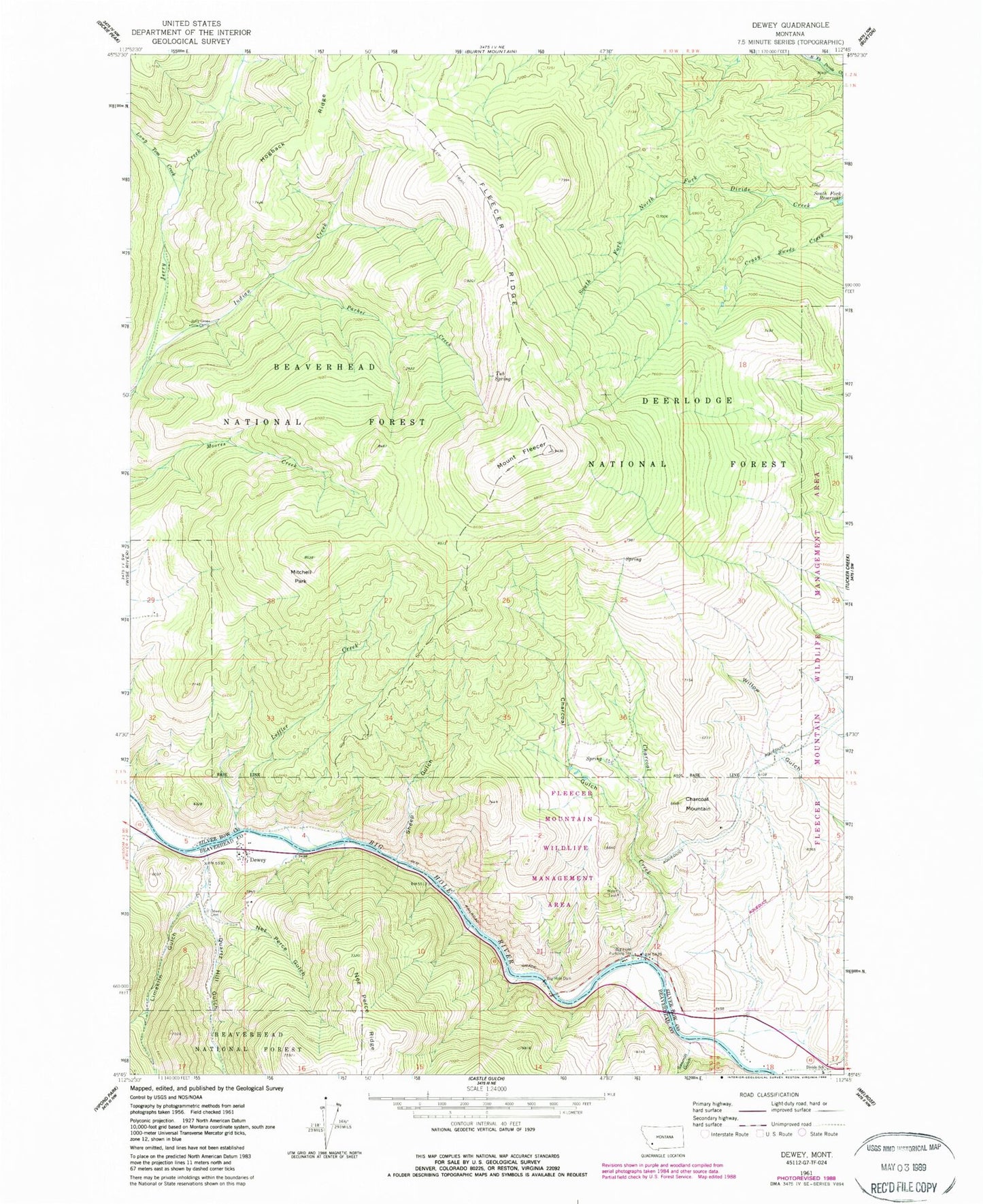 Classic USGS Dewey Montana 7.5'x7.5' Topo Map Image