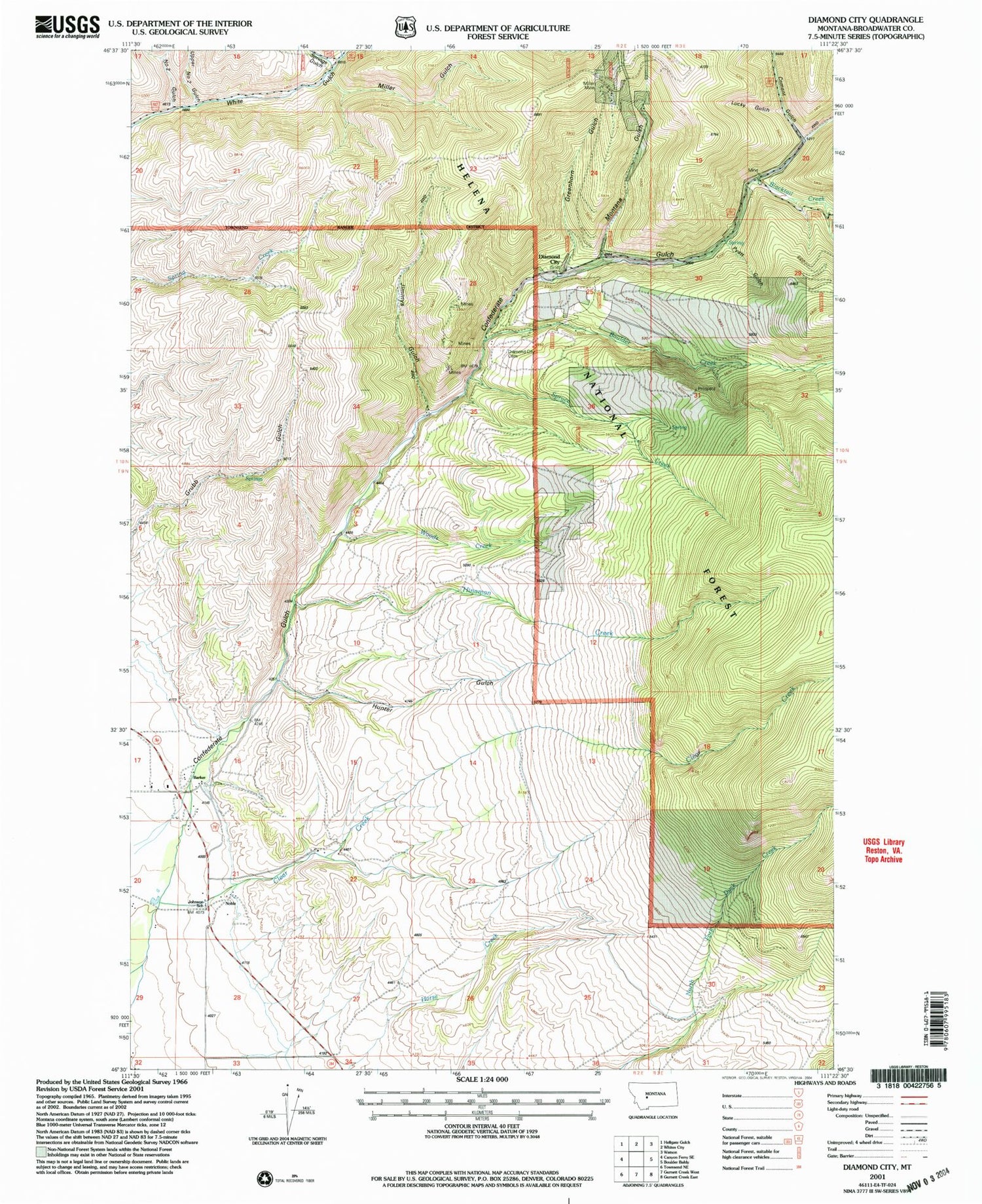 Classic USGS Diamond City Montana 7.5'x7.5' Topo Map Image