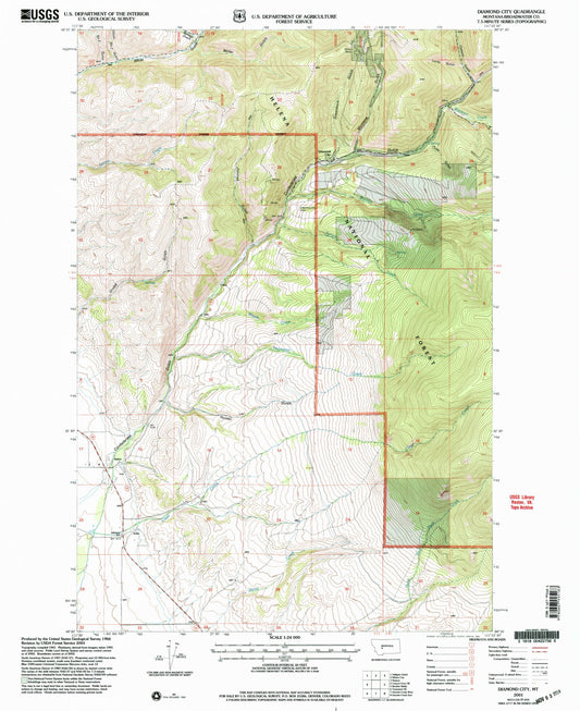 Classic USGS Diamond City Montana 7.5'x7.5' Topo Map Image