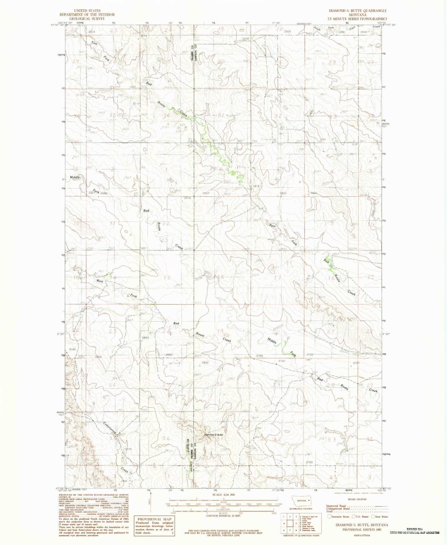 Classic USGS Diamond G Butte Montana 7.5'x7.5' Topo Map Image