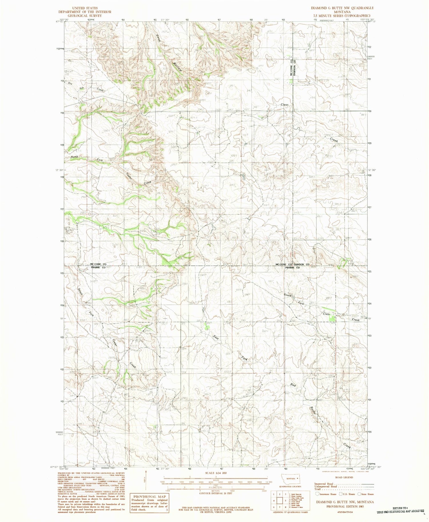 Classic USGS Diamond G Butte NW Montana 7.5'x7.5' Topo Map Image