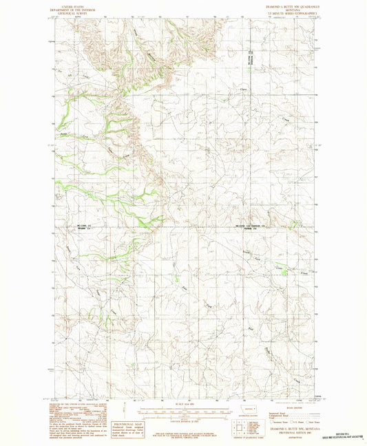 Classic USGS Diamond G Butte NW Montana 7.5'x7.5' Topo Map Image