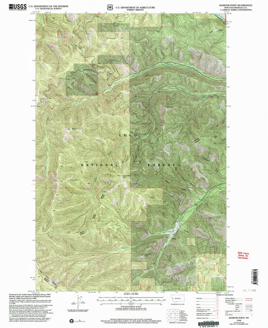 Classic USGS Diamond Point Montana 7.5'x7.5' Topo Map Image