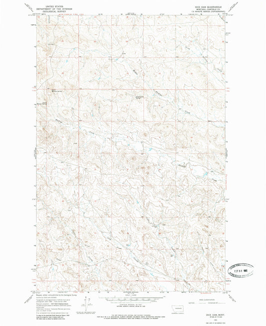 Classic USGS Dice Dam Montana 7.5'x7.5' Topo Map Image
