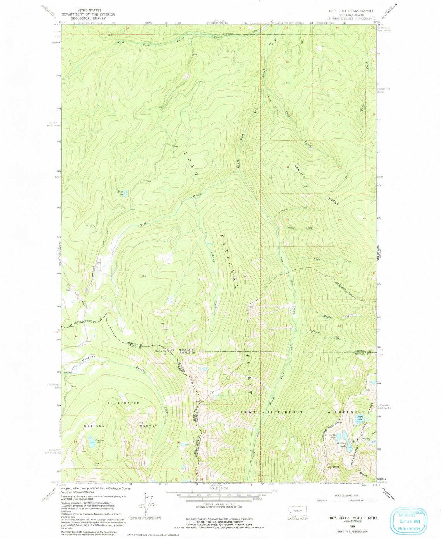 Classic USGS Dick Creek Montana 7.5'x7.5' Topo Map Image