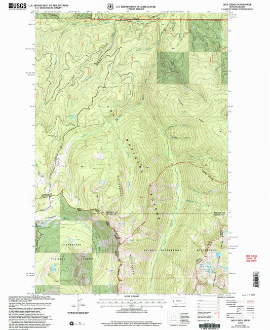 Classic USGS Dick Creek Montana 7.5'x7.5' Topo Map Image