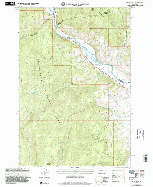 Classic USGS Dickie Hills Montana 7.5'x7.5' Topo Map Image