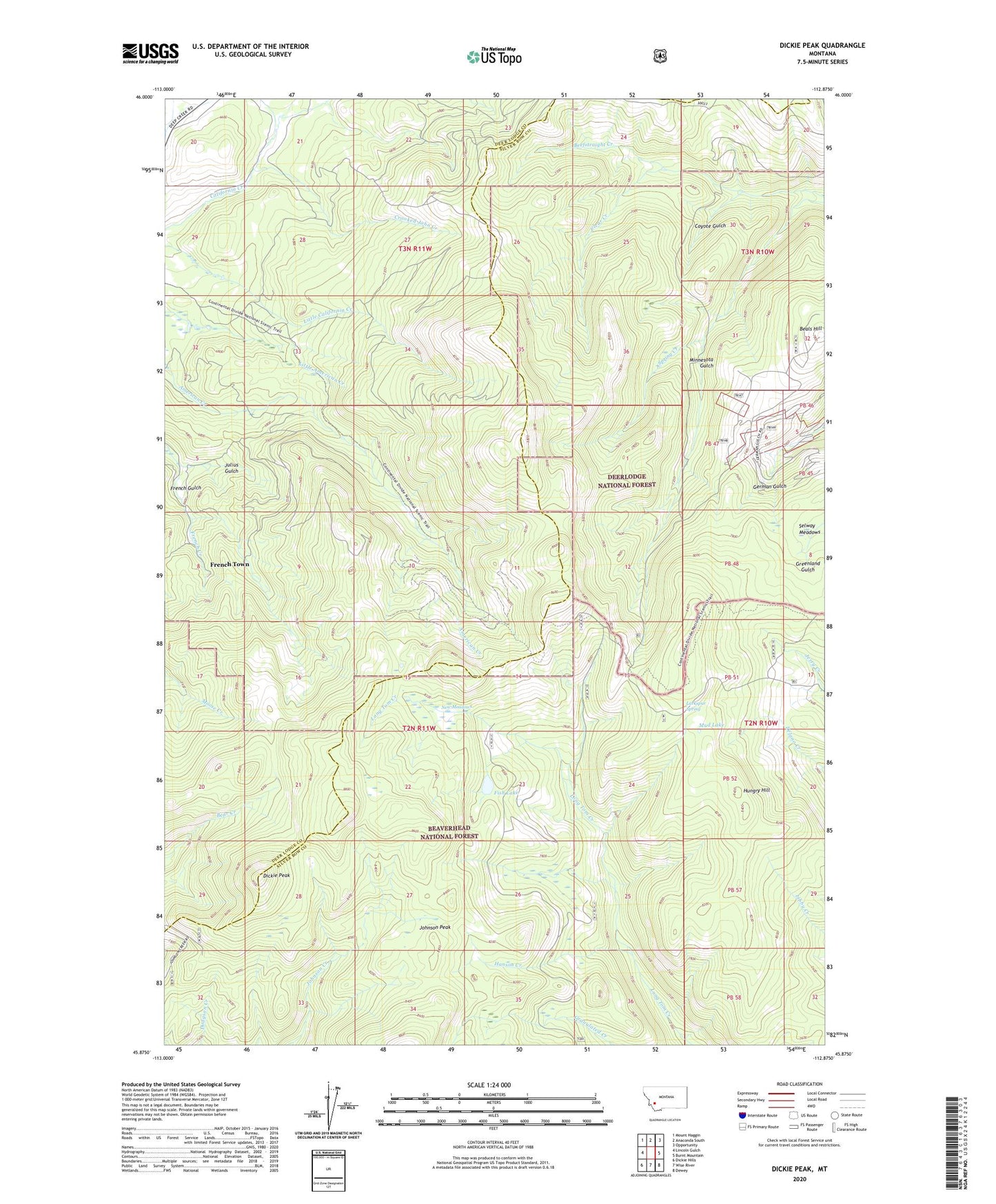 Dickie Peak Montana US Topo Map Image